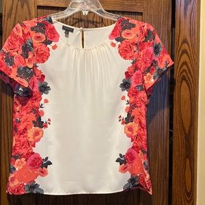 Talbots cream and floral blouse, short sleeve, size 12